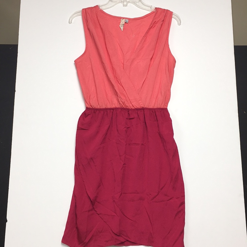 Coral and Dark Pink Wrap-Style Dress
